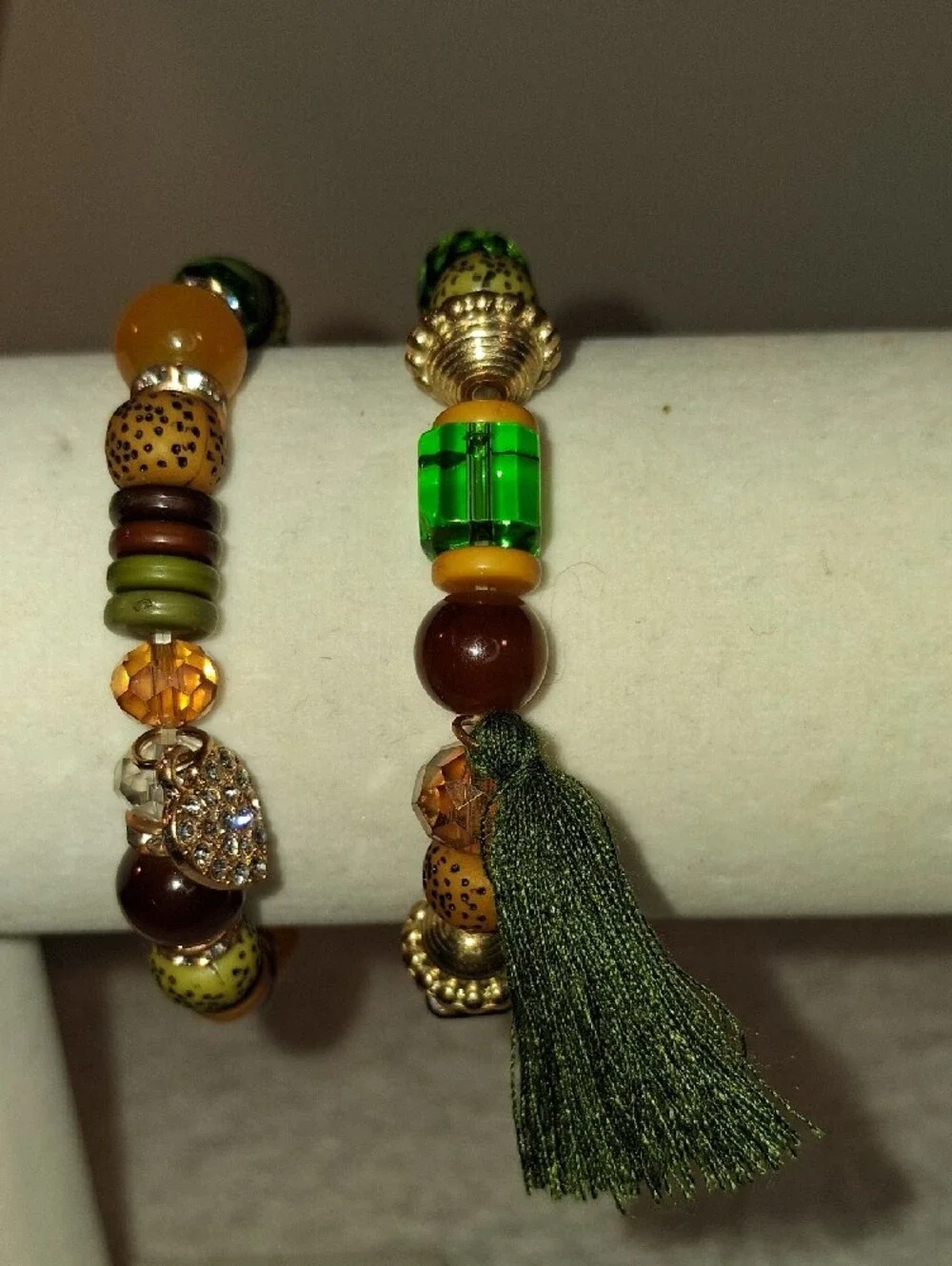 Green and Brown Beaded Stretch Bracelet Set